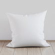 © tissansk - Blank white soft square pillow on a wooden floor near the wall, 3D render