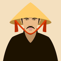 Wall Mural - Chinese man face vector illustration flat style front