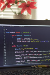 php back-end code. computer programming source code. abstract screen of web developer. digital techn