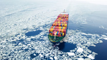 Aerial View Of Container Ship In The Sea At Winter Time
