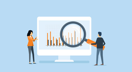 Aufkleber - flat business people analytics and  monitoring  investment and finance report graph on monitor concept