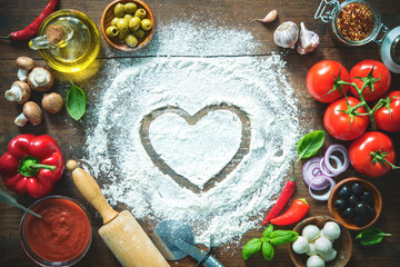 Wall Mural - Ingredients and spices for making homemade pizza