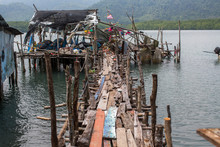 Houses On Stilts And Pier In The Fishing Village On Ko Chang Island, Thailand.