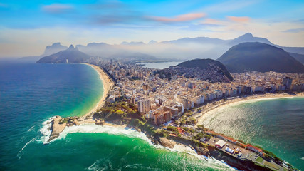 Fototapete - Aerial view of famous Copacabana Beach and Ipanema beach