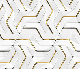 3D Wallpapers white tiles with golden metal decor. Modern geometric modules. High quality seamless realistic texture.	
