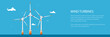 Banner with Offshore Wind Farm ,Horizontal Axis Wind Turbines in the Sea off the Coast, Vector Illustration