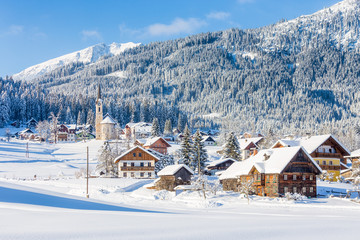 Wall Mural - gosau mountain village in winter, upper austria, austria