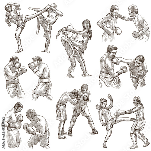 Box. Boxing Sport. Collection of boxing positions of some sportmen