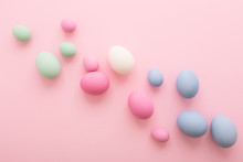 Spreaded Easter Eggs On Pink Background