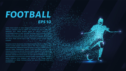 Wall Mural - Football of the particles. Soccer is made up of dots and circles. Blue soccer player on dark background.