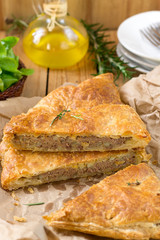 Wall Mural - Meat pie with puff pastry, minced beef and potatoes