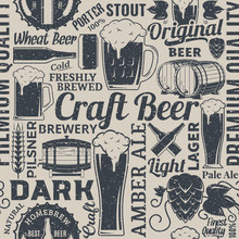 Retro Styled Typographic Vector Beer Seamless Pattern Or Background