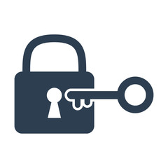 Lock and key icon on white background.