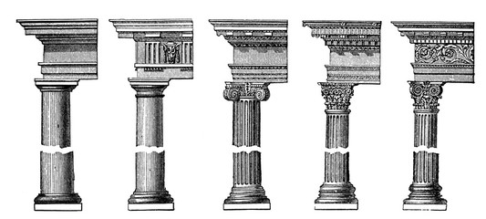 Wall Mural - victorian engraving of different ancient Greek pillars