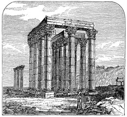 Fototapete - victorian engraving of the Temple of Jupiter Olympus, Athens