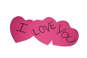 paper hearts with lettering on a white background