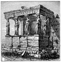 Fototapete - victorian engraving of the Erechtheum, Athens