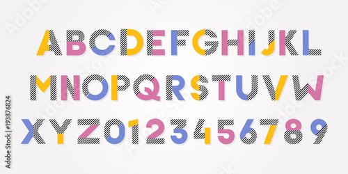 Fotografía Vector trendy cheerful alphabet font and numbers