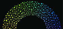 Blue Green And Yellow Arched Rainbow Graphic Background Showing Unity Social Networking. Warm Colors Arranged In A Dot Pattern Connected To Each Other.