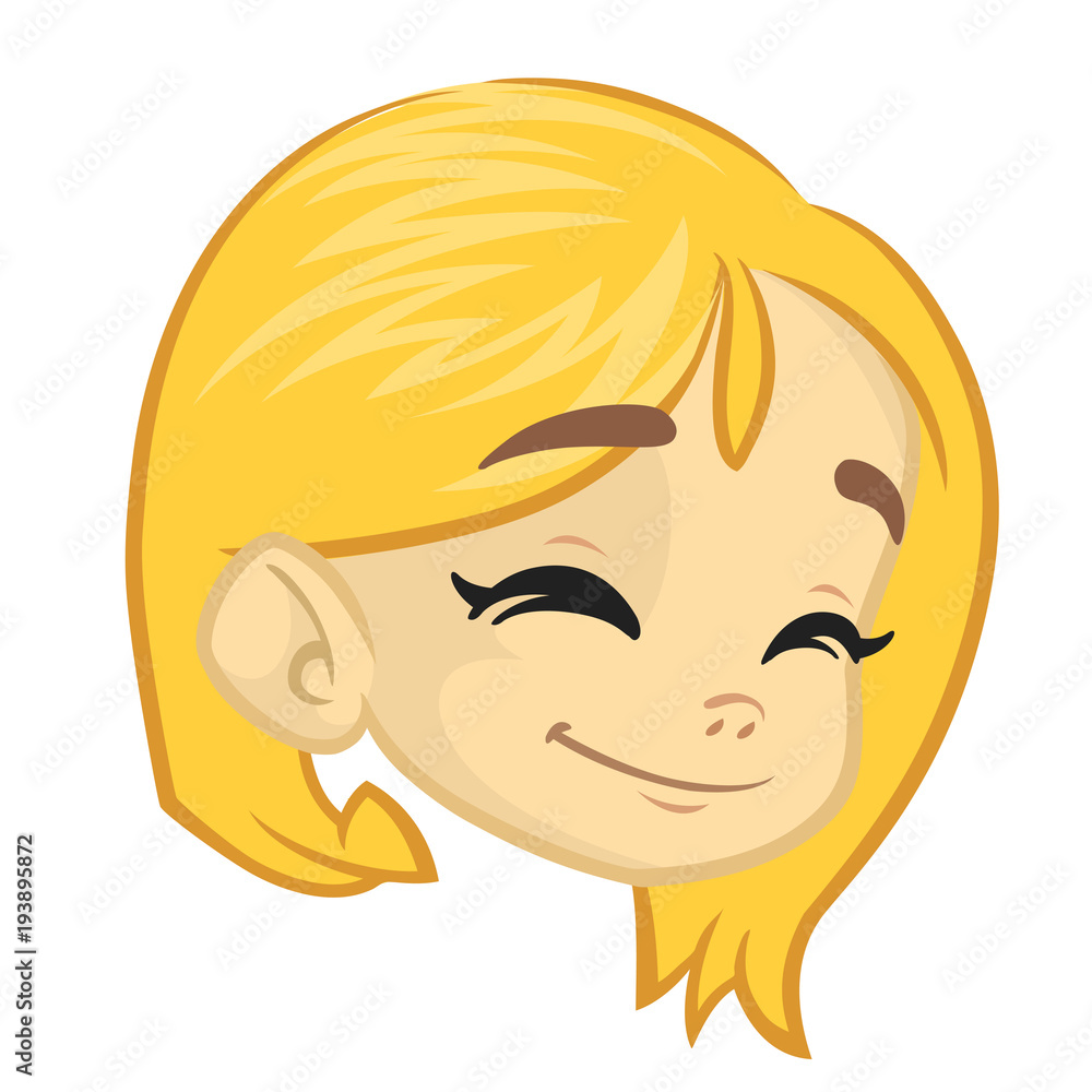 Cartoon girl smiling. Cute cartoon vector girl face expressions set