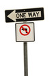© nd700 - One way and no left turn sign isolated on white background