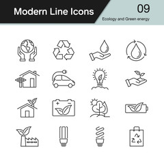 Ecology and Green energy icons. Modern line design set 9.