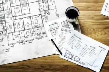 Closeup of house plan blueprint