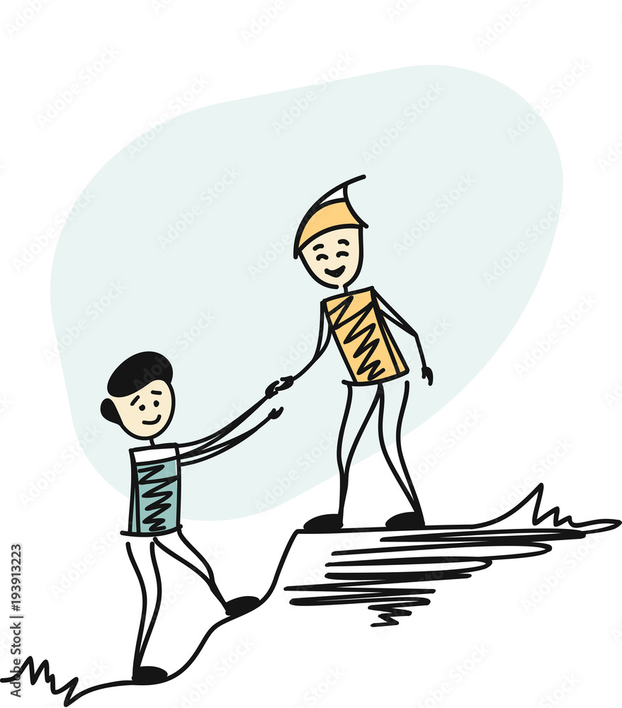 Man hiking help each other, helping team work. Cartoon sketch concept  isolated vector illustration. Stock Vector | Adobe Stock, image size:878x1000