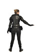 © faestock - full length portrait of female  soldier wearing black  tactical armour  facing away from camera, isolated on white studio background.