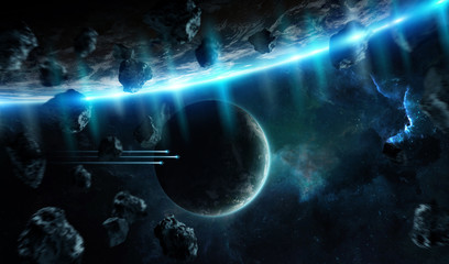 Wall Mural - distant planet system in space with exoplanets 3d rendering elements of this image furnished by nasa