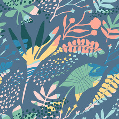  Abstract floral seamless pattern with trendy hand drawn textures.