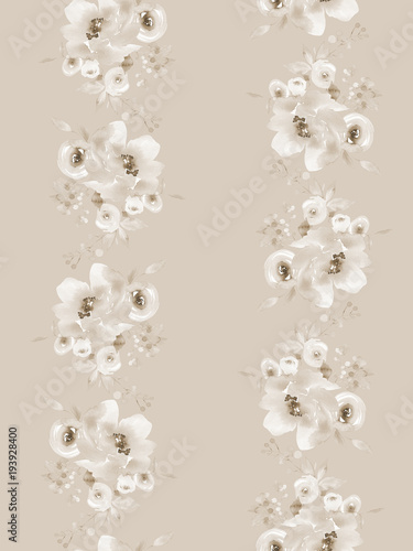 Seamless summer pattern with watercolor flowers handmade.