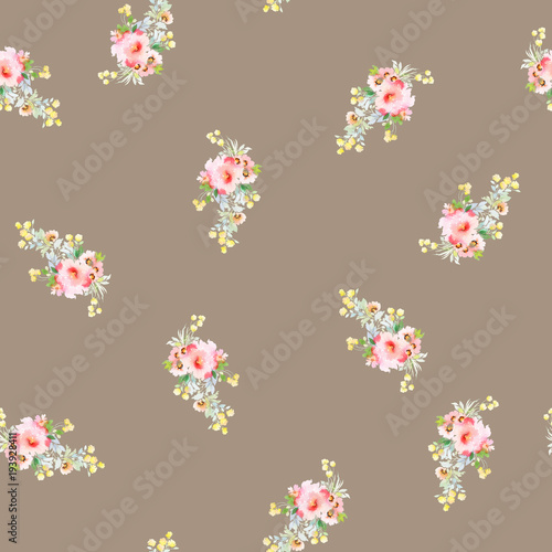 Seamless summer pattern with watercolor flowers handmade.