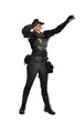 © faestock - full length portrait of female  soldier wearing black  tactical armour  holding  a pair of binoculars, isolated on white studio background.