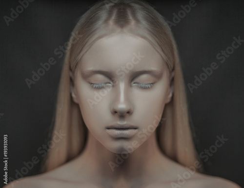 Fotografie, Obraz Portrait of young albino woman with closed eyes.