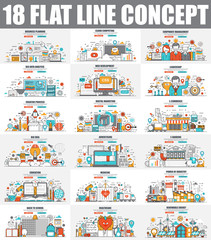 Leinwandbilder - Modern set of flat line concept web banner of Cloud Computing, E-Banking, E-Commerce, Marketing, Teamwork, Education, Development. Conceptual vector illustration for web and graphic design, website.