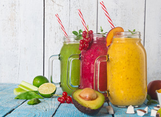 Wall Mural - Healthy fresh smoothies with ingredients.