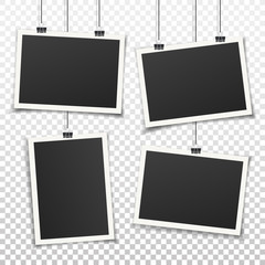 Poster - Set of 4 vintage photo frames. Vintage style. Vector illustration. Photorealistic Vector EPS10 mockups. Retro photo frame templates hanging on wall for your photos.