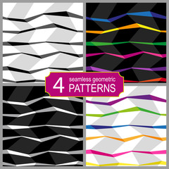 Wall Mural - Abstract set of vector seamless op art pattern with Zig zag lines. Colorful graphic ornament striped.