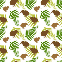 Wall Mural - kiwi bird and ferns seamless pattern