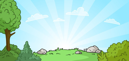 Cartoon sunrise nature landscape background