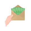 Vector illustration of a hand holding envelope with money
