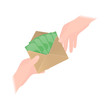Vector illustration of one person giving an envelope with money to another person
