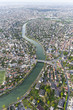Aerial view of the Seine river running through the outskirts of Paris