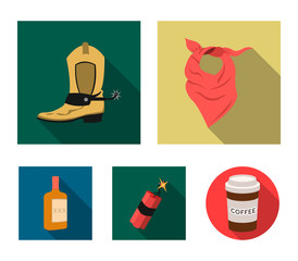 Wall Mural - Bandage, boots, dynamite and a bottle of whiskey. Wild West set collection icons in flat style vector symbol stock illustration web.