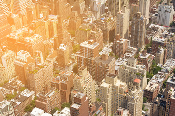 Wall Mural - Overhead view of buildings in New York City with sunlight shining