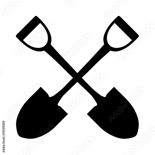 Crossed shovels/spades black silhouette on a white background Stock