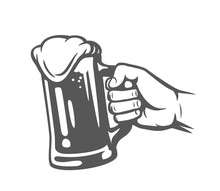 Male Hand Holding Beer Glass.