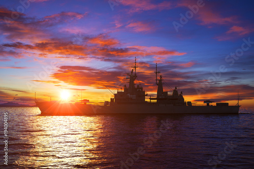 American Modern Warship On The Background Of Sunset