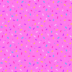 Wall Mural - Seamless pattern with colorful sprinkles on pink background. Donut glaze background.